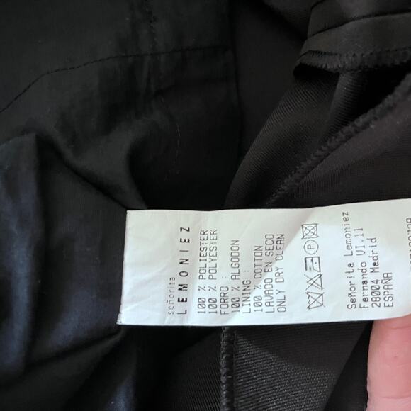 Senorita Limoniez black satin tunic dress with sheer tulle dot sleeeves size 14 - Picture 6 of 7